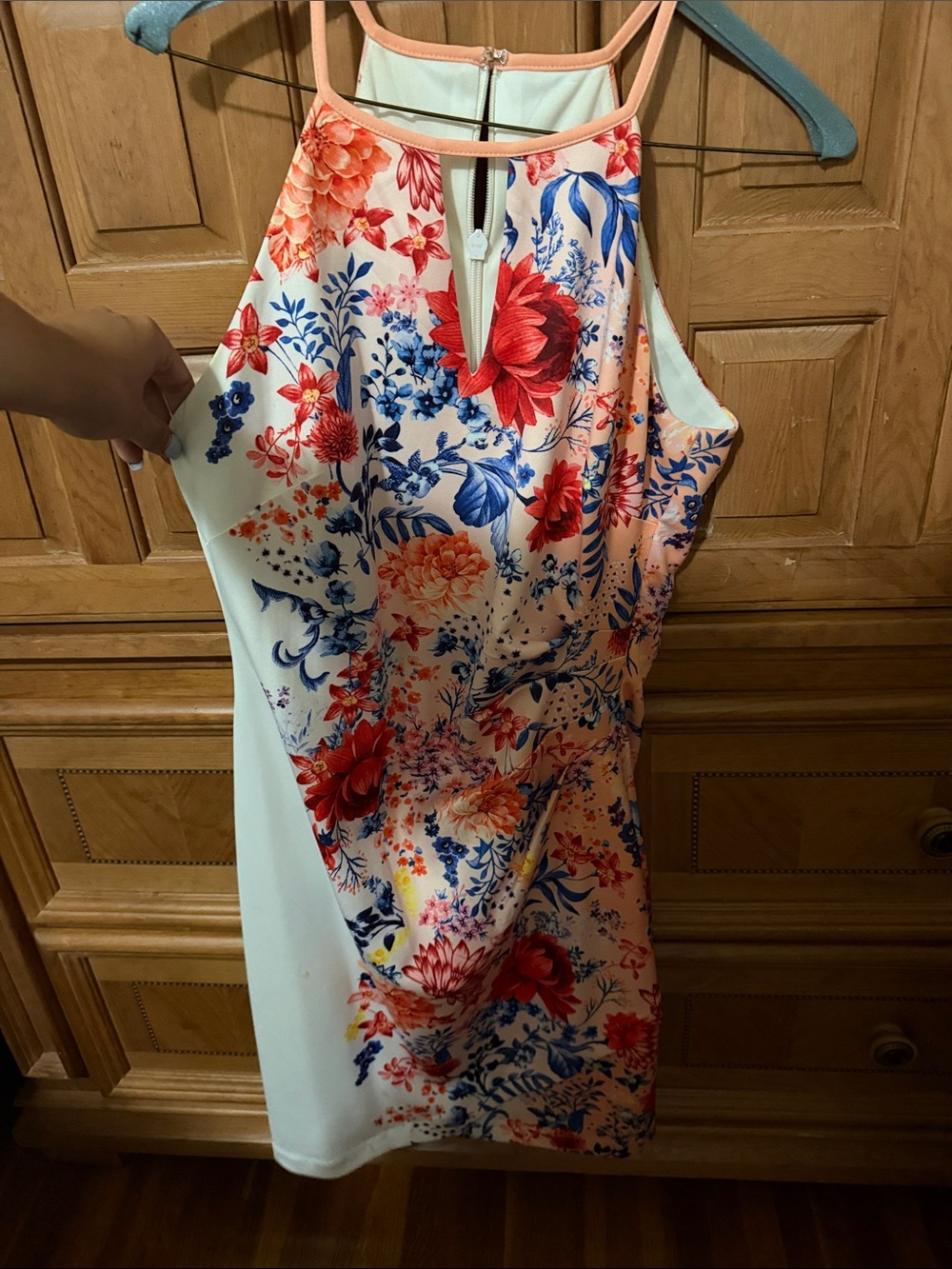 Floral Strapless Bodycon Dress in Peach and Red
